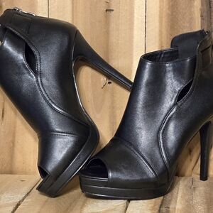 JOLIMALL Womens 6 M Black Platform Stiletto Heel Booties Ankle Boot Peep Toe NEW